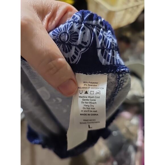 LuLaRoe Blue Floral Print High Rise Athleisure Jogger Pants Womans Size Large - Picture 4 of 4